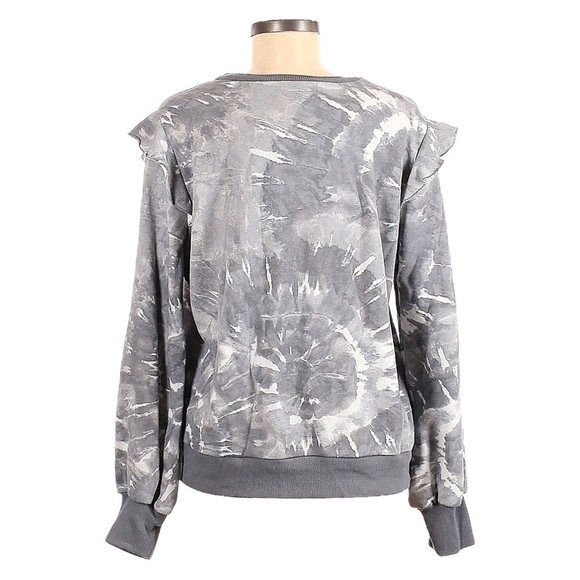 Marled Reunited Boho Tie Dye Ruffle Sleeve Gray Sweatshirt NWT L Pullover Lounge - Picture 2 of 9